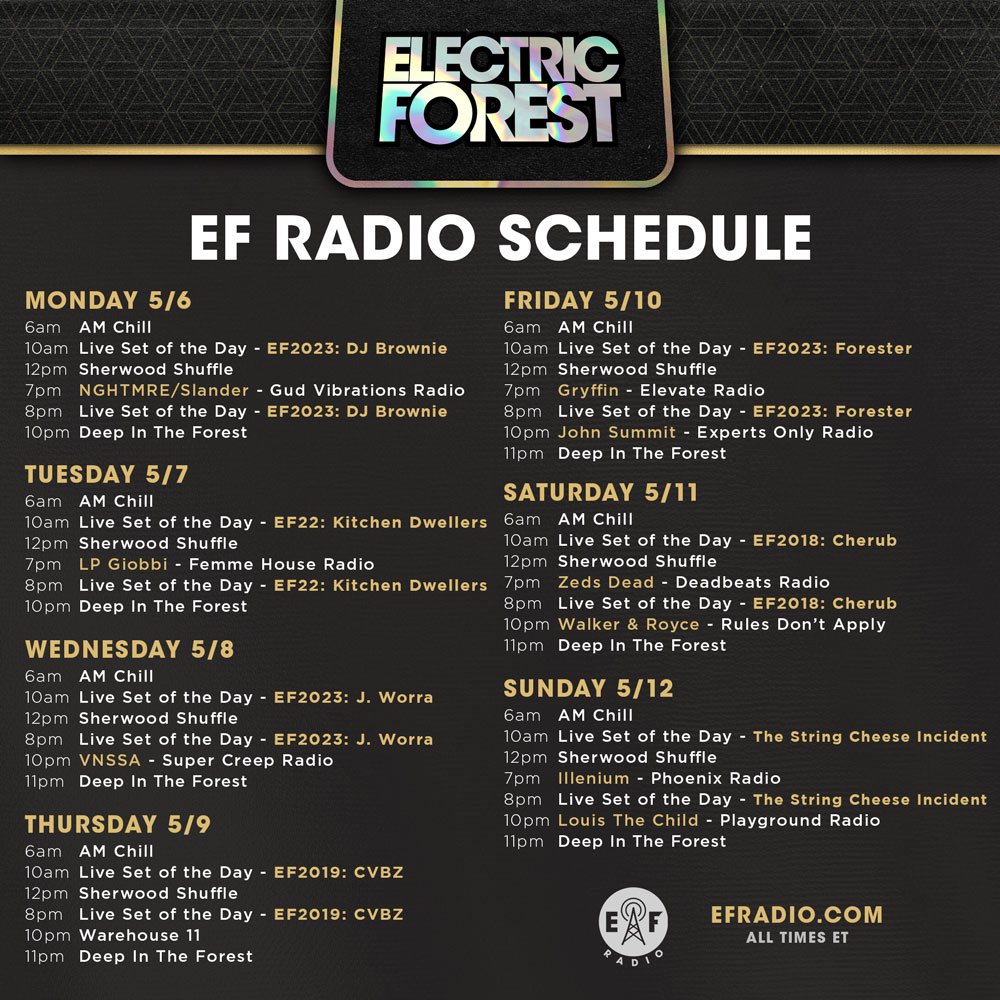 Weekly EF Radio Schedule Graphic